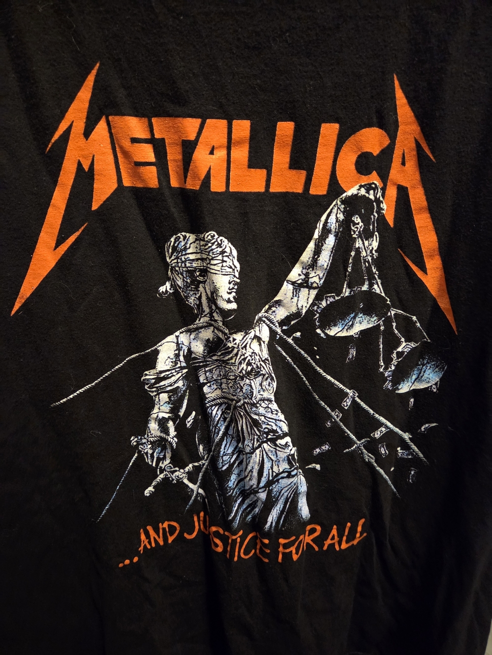Metallica Men’s Black Short Sleeve Tee with Orange Logo and White Graphic